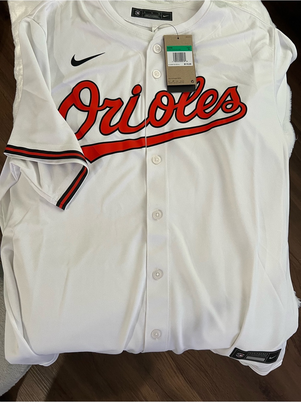 Nike White Orioles Button-Up Jersey with Orange and Black Trim